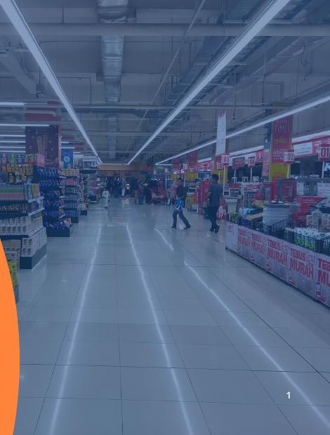 Pasillo de autoservicio y exhibición de productos